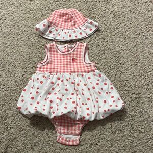 Little Me, 9 Months baby girls strawberry dress and matching hat.